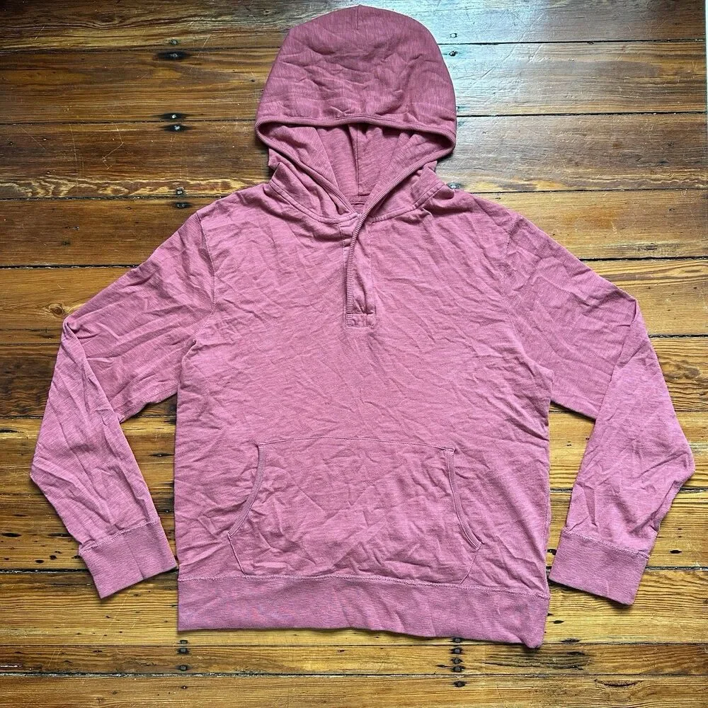 J Crew Hoodie Mens Large Snap Button Henley Pullover Lightweight Knit Red/Maroon